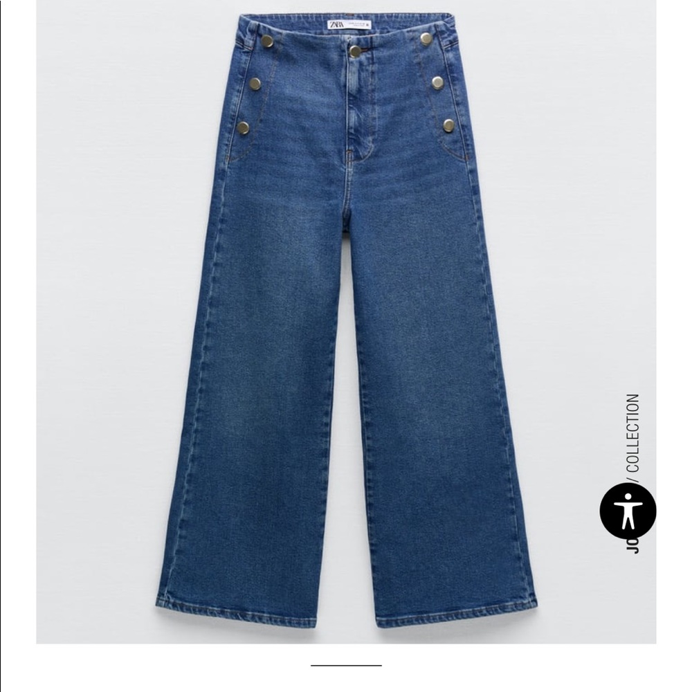 Zara cropped wide leg buttoned jeans